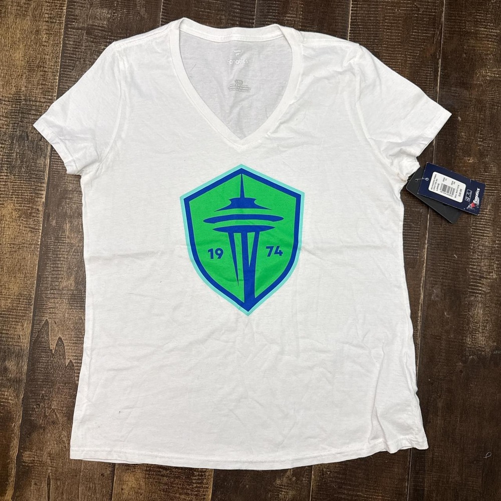 Fanatics Women's White Branded Seattle Sounders FC V-neck Graphic T-Shirt